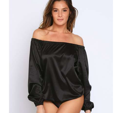 Body Satin Col Bateau Élastique Manches longues