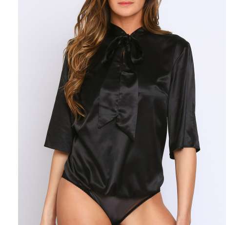 Body Satin Col Cravate  Manche 3/4
