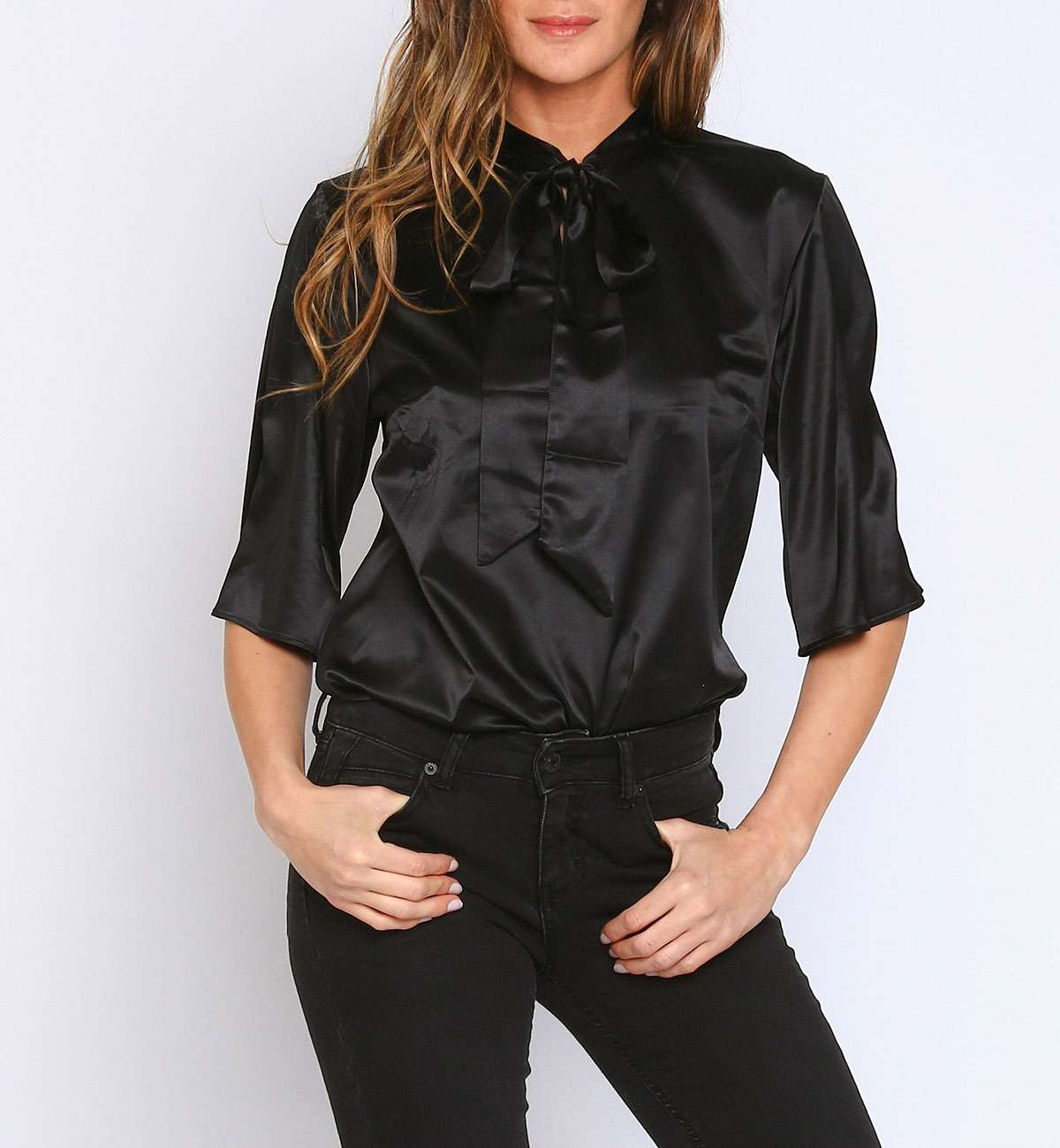 Body Satin Col Cravate  Manche 3/4