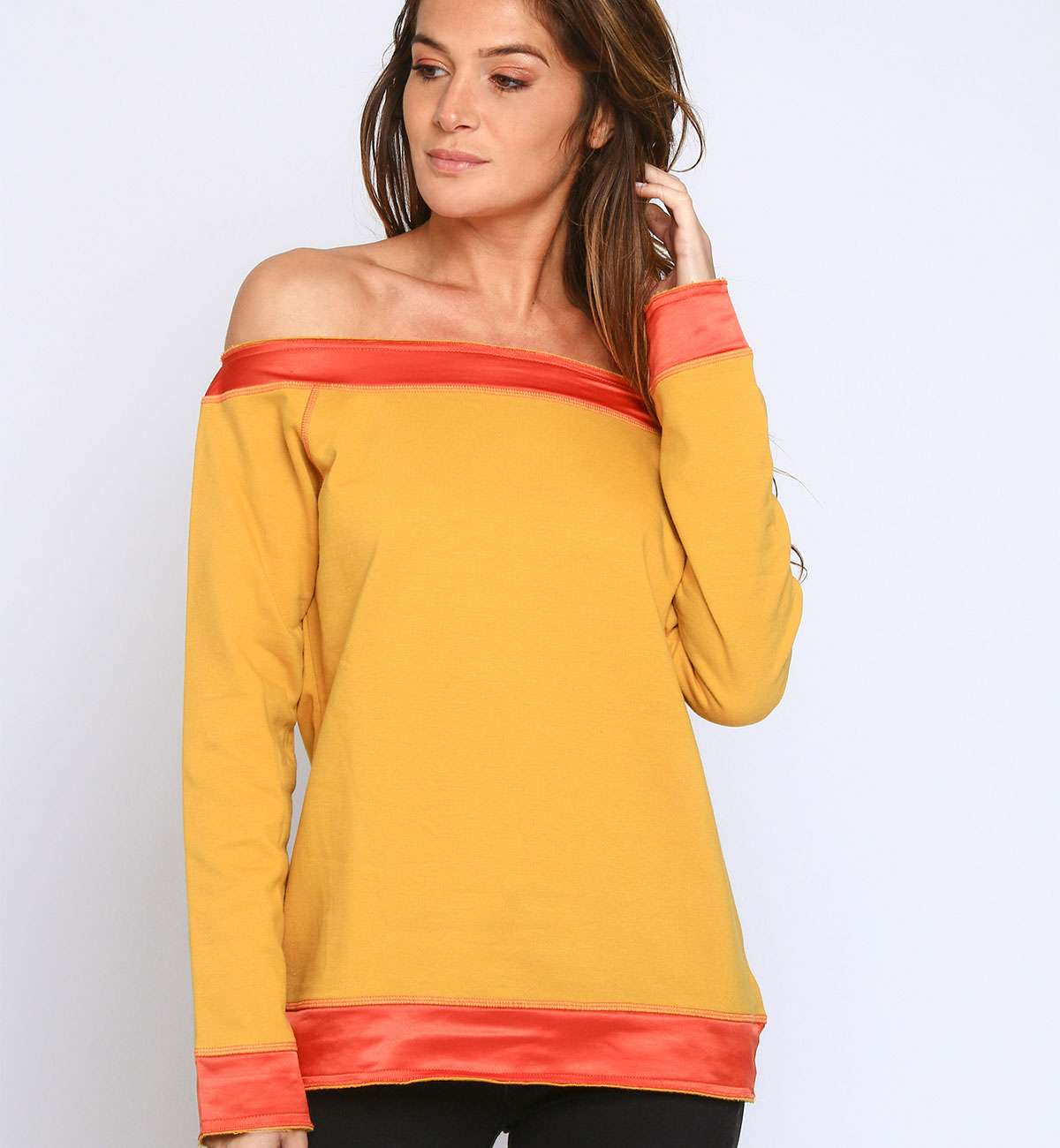 TOP SOLVIN MOUTARDE COL BATEAU