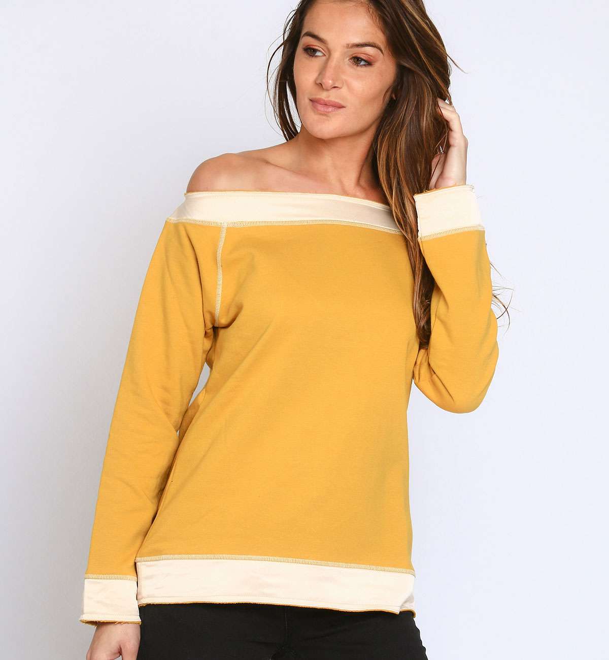 TOP SOLVIN MOUTARDE COL BATEAU