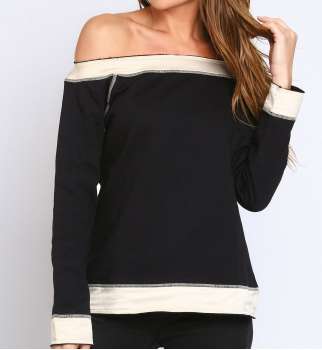 TOP SOLVIN NOIR COL BATEAU