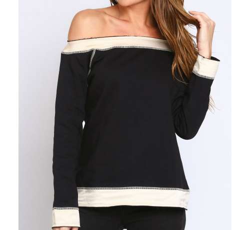 Sweat bicolore bardot noir
