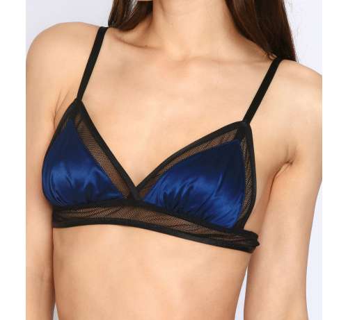 Soutien-gorge triangle satin et résille non rembourré sans armature