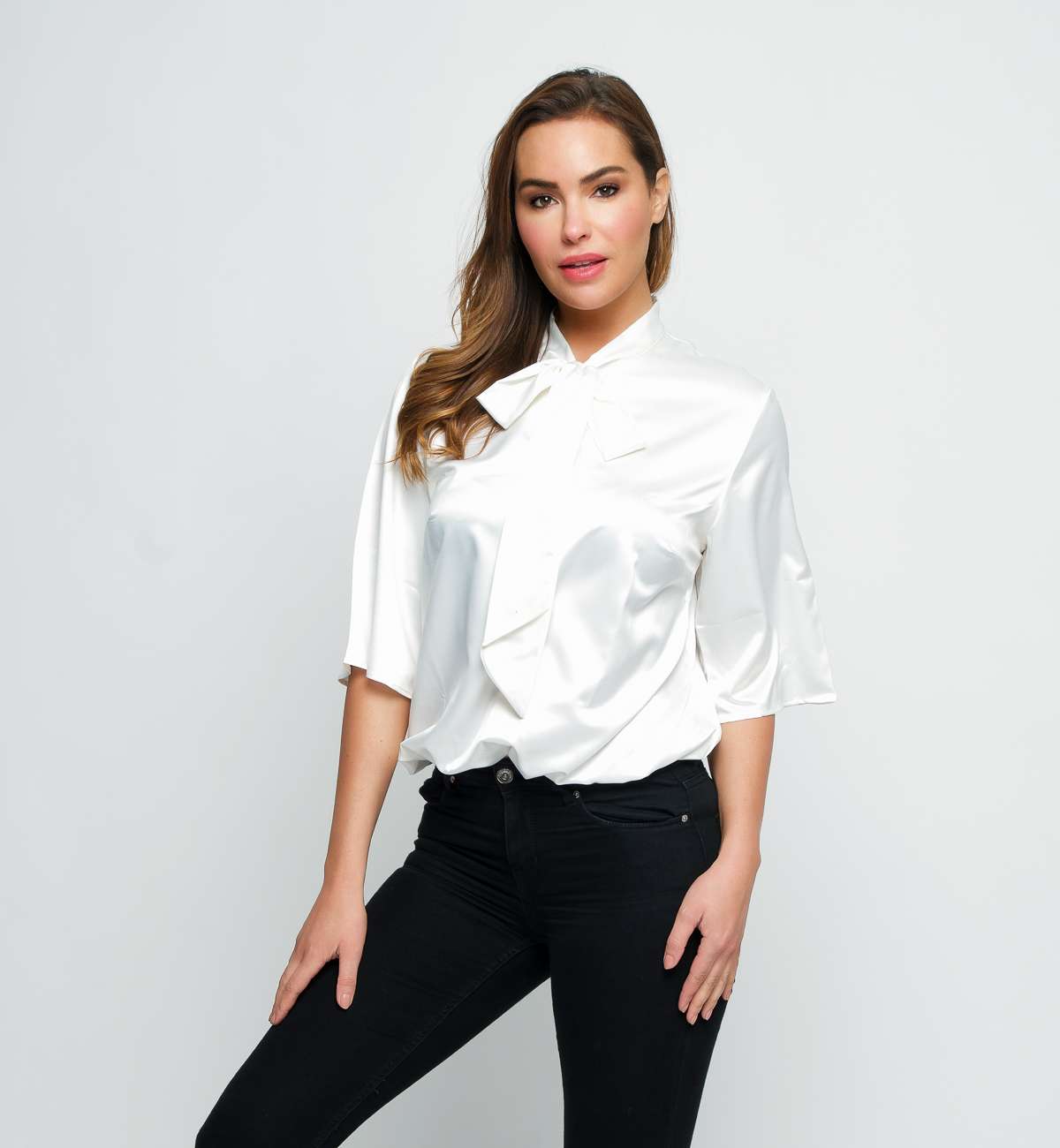 Body Satin Col Cravate  Manche 3/4