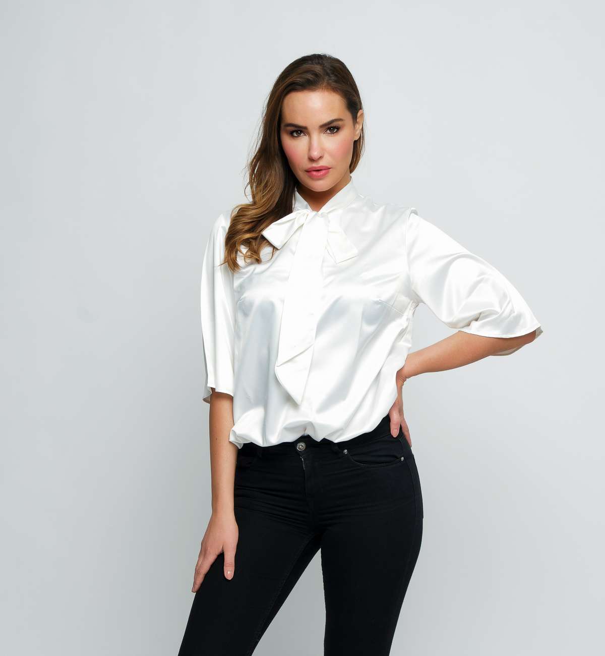 Body Satin Col Cravate  Manche 3/4