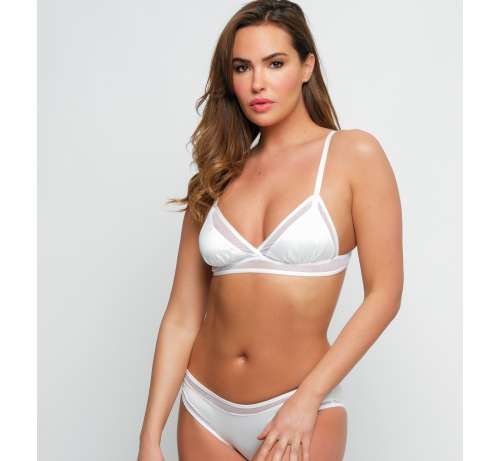 Soutien-gorge triangle satin et résille non rembourré sans armature