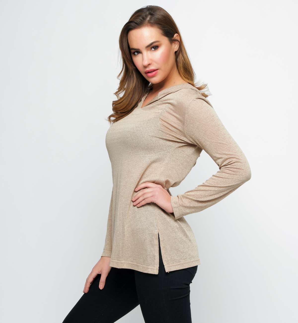 blouse col V capuche