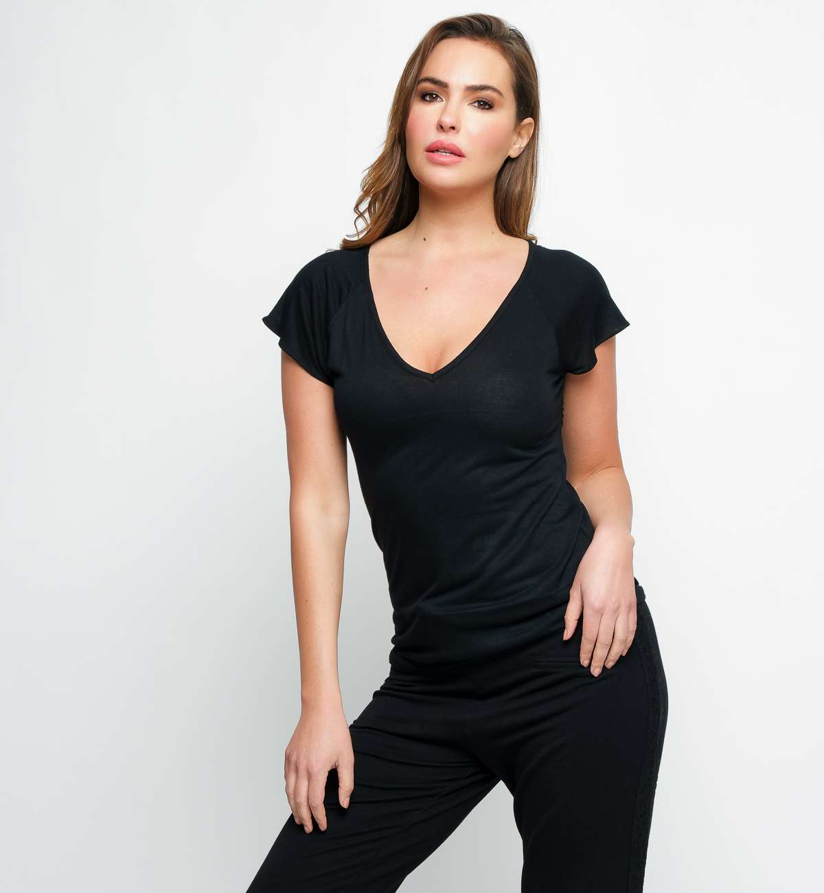 Tshirt col V manche courte bambou