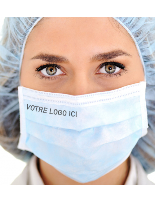 Masques chirurgicaux Type IIR fabriqués en France, Personnalisés: impression noir 1 ligne