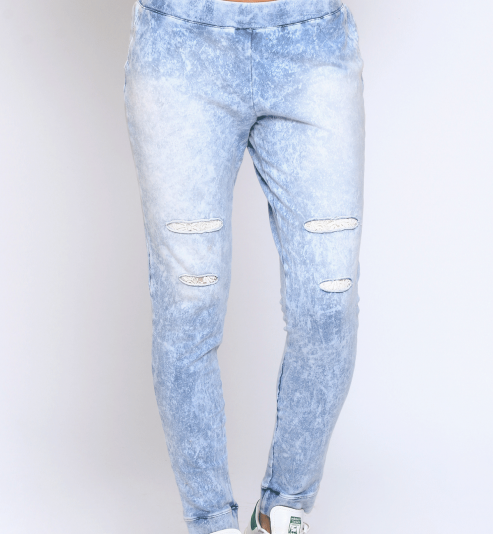 Jegging troué délavé dentelle